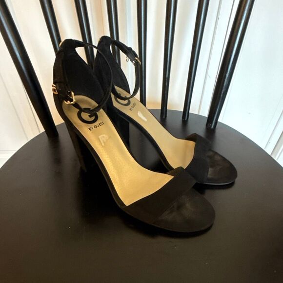 Guess suede black block heel strappy sandals 8.5 - Picture 3 of 11